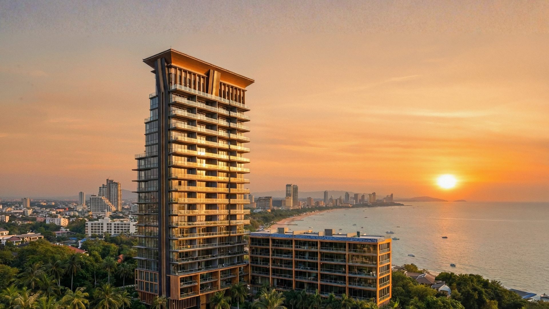 Sea Sky by Sands luxury beachfront condominium aerial sunset view